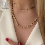 گردنبند طنابی زنانه استیل رنگ طلایی ضخیم کد 4442 - Image 3