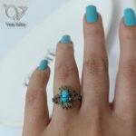 انگشتر نقره زنانه نگین مارکازیت و سنگ فیروزه نیشابور اصل کد 4908