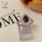 انگشتر نقره زنانه نگین اشکی جواهری رنگ قرمز کد 7800