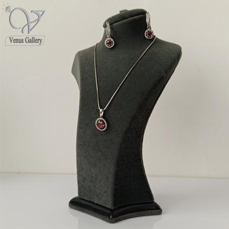 124.jpg نیم ست نقره نگین قرمز زنانه 4747 - Image 1