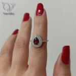 انگشتر نقره زنانه نگین اشکی جواهری رنگ قرمز کد 7800 - Image 2