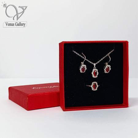 13-2.jpg نیم ست نقره زنانه نگین قرمز به همراه انگشتر ست کد 5725 - Image 1