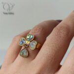 انگشتر دخترانه گل شبدر 4 برگ نماد خوش شانسی کد8345
