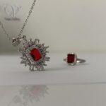 ست گردنبندو انگشتر نقره نگین قرمز جواهری کد 4506