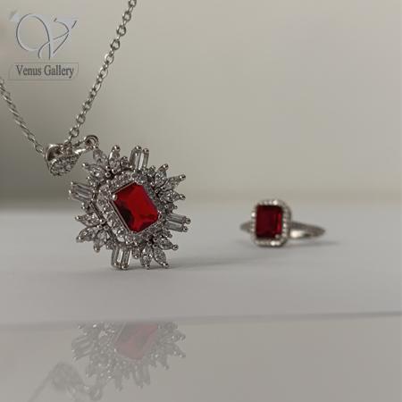 133.jpg ست گردنبندو انگشتر نقره نگین قرمز جواهری کد 4506 - Image 1