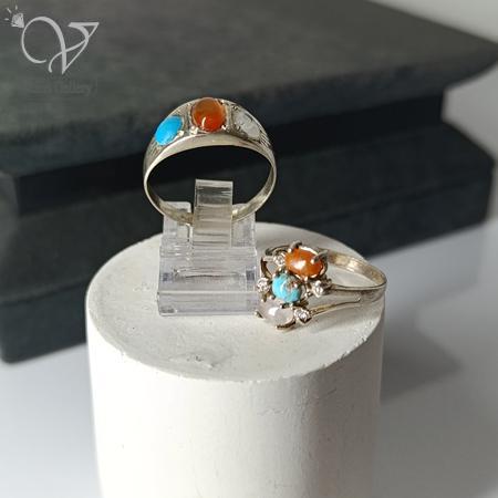 137.jpg ست انگشتر نقره سه نگین اصل معدنی مردانه و زنانه کد 4515 - Image 1