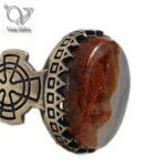 انگشتر نقره مردانه با سنگ شجر قائنات و طراحی صلیب روی رکاب کد  6221