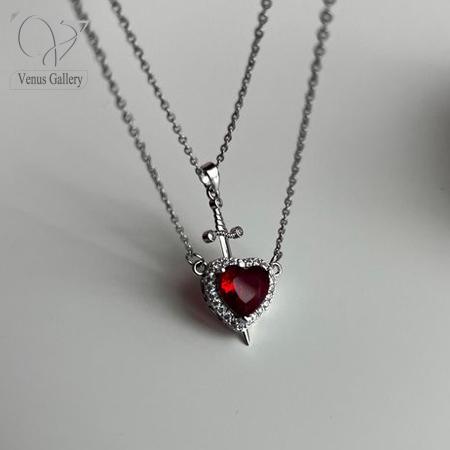 15-8.jpg ست گردنبندکاپلی استیل مدل قلب و شمشیر کد 10674 - Image 1