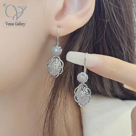 154-1.jpg گوشواره نقره تمام تراش بدون نگین قفل اهرمی | فرنچ بک کد 7559 - Image 1