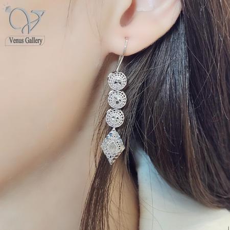 156.jpg گوشواره نقره زنانه تمام تراش بدون نگین آویز کد 7970 - Image 1