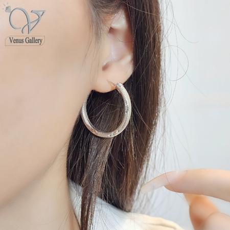 158-1.jpg گوشواره نقره حلقه ای تراش دار کد 7570 - Image 1