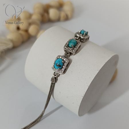 178.jpg دستبند نقره زنانه سنگ فیروزه نیشابور اصل کد 4653 - Image 1