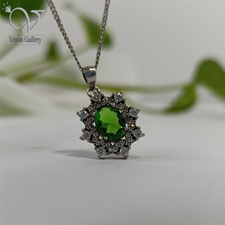 181-1.jpg گردنبند نقره زنانه سنگ سنتتیک سبز کد 8246 - Image 1