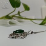گردنبند نقره زنانه سنگ یشم سبز اصل نگین باگت و جواهری کد8237 - Image 4