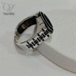 انگشتر نقره مردانه مدل ساعت مچی ترک با نگین اتمی مشکی مناسب آقایان جوان کد 5548