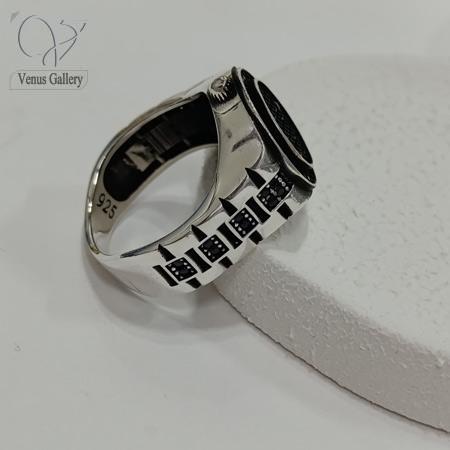 19-6.jpg انگشتر نقره مردانه مدل ساعت مچی ترک با نگین اتمی مشکی مناسب آقایان جوان کد 5548 - Image 1