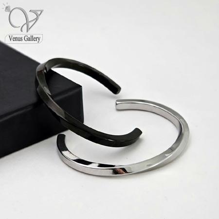 2-11.jpg دستبند بنگل پیچ مشکی و نقره ای مردانه کد8655 - Image 1