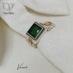 انگشتر نقره مردانه مدل رولکس بند ساعتی سنگ سنتتیک سبز کد 6218 - Image 3