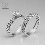 حلقه ست نقره عروس و داماد مدل رولکس Rolex – نقره ۹۲۵ اصل، طرح طلا سفید، ضد حساسیت کد 3189 - Image 2