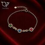دستبند نقره دخترانه طرح گل با سنگ‌های رنگی | هدیه خاص روز زن و ولنتاین کد 3334 - Image 3