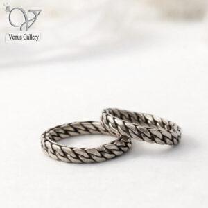 حلقه ست نقره طرح گیسو سیاه قلم