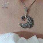 مدال نقره زنانه سنگ اونیکس مشکی ظریف و مینیمال کد 5255