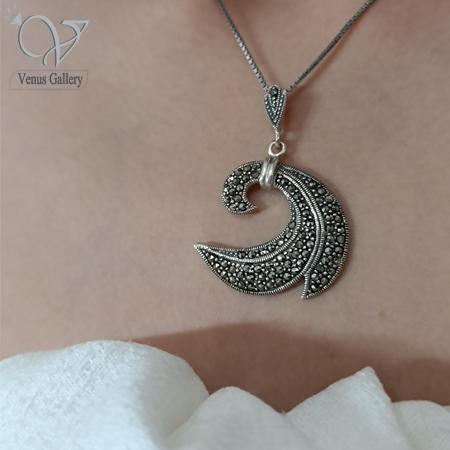 2-5.jpg مدال نقره زنانه سنگ اونیکس مشکی ظریف و مینیمال کد 5255 - Image 1