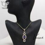 نیم ست نقره جواهری نگین بنفش کد 8870 - Image 3