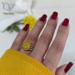 انگشتر نقره زنانه با سنگ عقیق زرد و دعای شرف الشمس کد 5954 - Image 2