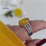 انگشتر نقره زنانه با سنگ عقیق زرد و دعای شرف الشمس کد 5954 - Image 3