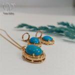 نیم ست جواهری زنانه سنگ فیروزه صنعتی برند فشن جولری fashion jewellery کد5442 - Image 2