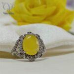 انگشتر نقره زنانه سنگ عقیق زرد با حکاکی دعای شرف الشمس کد 5951