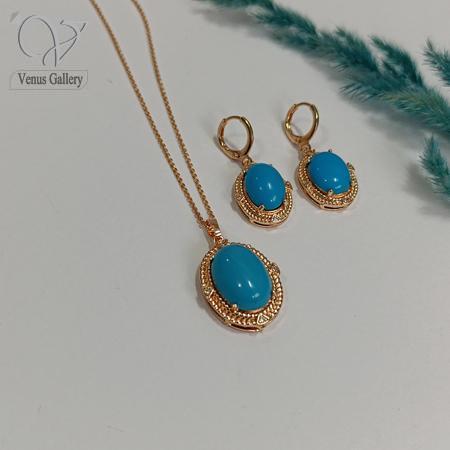 202-1.jpg نیم ست جواهری زنانه سنگ فیروزه صنعتی برند فشن جولری fashion jewellery کد5442 - Image 1
