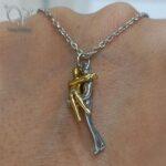 گردنبند آغوش ( بغل ) استیل دو رنگ طلایی نقره ای کد 7115 - Image 7