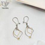 گوشواره نقره البرنادو نقره ای طلایی ظریف و دخترانه کد 7716