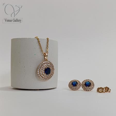 211-1.jpg نیم ست جواهری زنانه نگین آبی برند فشن کد8298 - Image 1