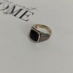 انگشتر نقره مردانه سنگ اونیکس مشکی نگین مارکازیت و سیاه قلم کد4983 - Image 2