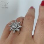 انگشتر نقره جواهری مدل خورشید طرح طلا کد 7084