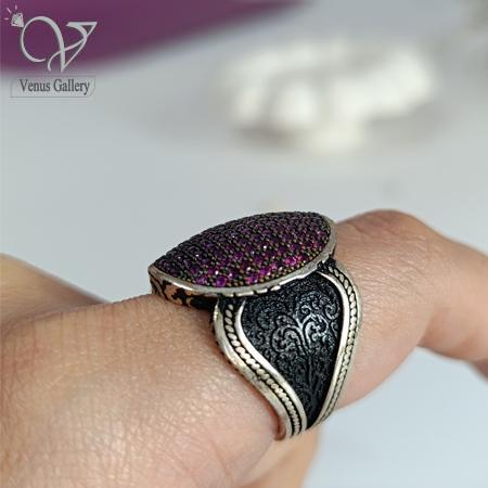 228.jpg انگشتر نقره مردانه نگین بنفش کد5080 - Image 1