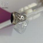 انگشتر نقره مردانه طرح آمیتیست با قلمکاری گل و گوزن کد 5059