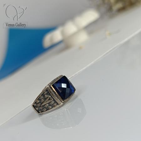 237-1.jpg انگشتر نقره مردانه سنگ آبی سنتتیک کد 5057 - Image 1