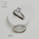 حلقه پشت حلقه نقره جواهری طرح طلا سفید کد 10187