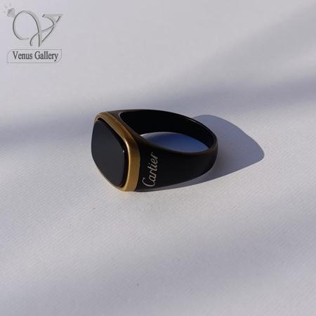 249-1.jpg انگشتر استیل مردانه کارتیر مشکی دور طلایی کد8193 - Image 1