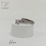 حلقه پشت حلقه نقره جواهری طرح طلا سفید کد 10187 - Image 2