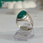انگشتر نقره مردانه نگین سبز قلمکاری شده طرح گل کد 5066 - Image 3