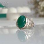 انگشتر نقره مردانه نگین سبز قلمکاری شده طرح گل کد 5066 - Image 4