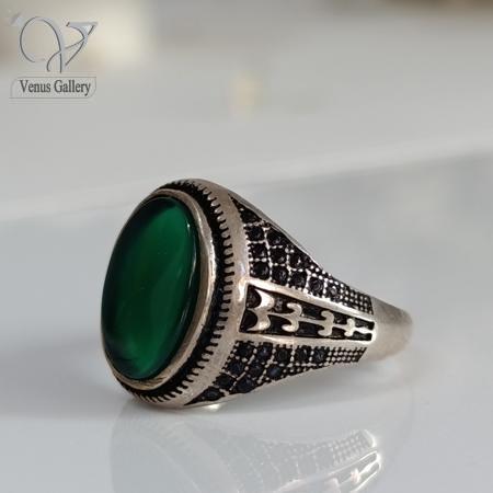 253-1.jpg انگشتر نقره مردانه عقیق سبز کد 5076 - Image 1
