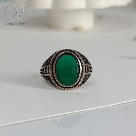 255.jpg انگشتر نقره مردانه عقیق سبز کد 8161 - Image 2