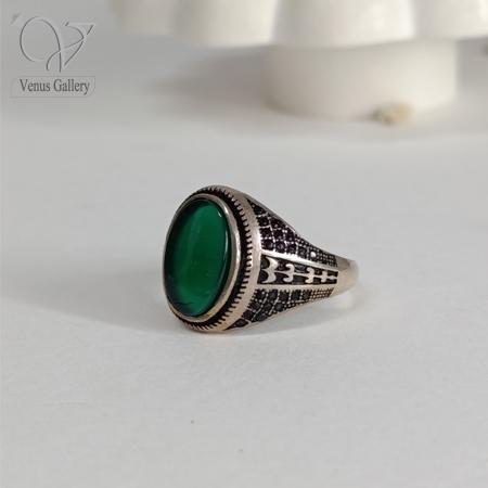 259.jpg انگشتر نقره مردانه عقیق سبز کد 8161 - Image 4
