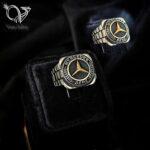 انگشتر نقره مردانه طرح مرسدس بنز با رکاب رولکس کد 4283